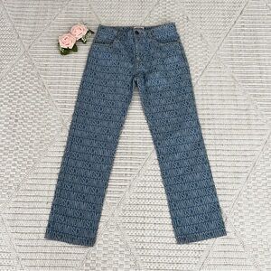 Moschino Kids Monogram Blue Jacquard Straight Logo Print Jeans